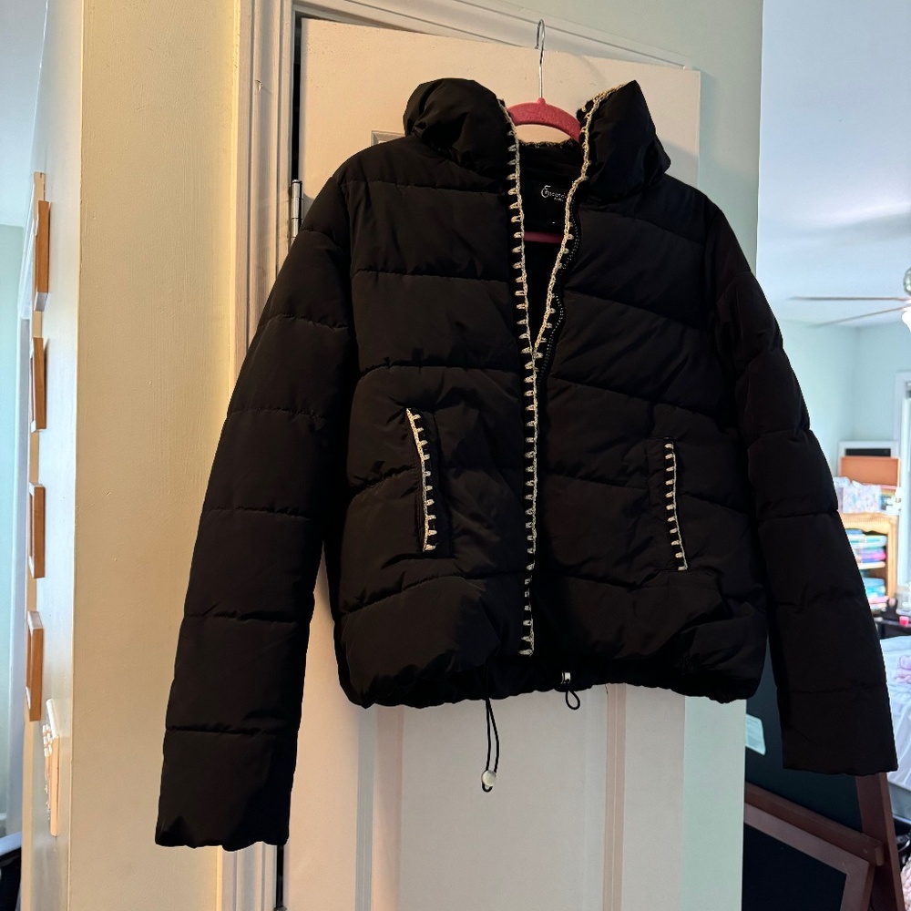 Black jacket with gold stitch detailing